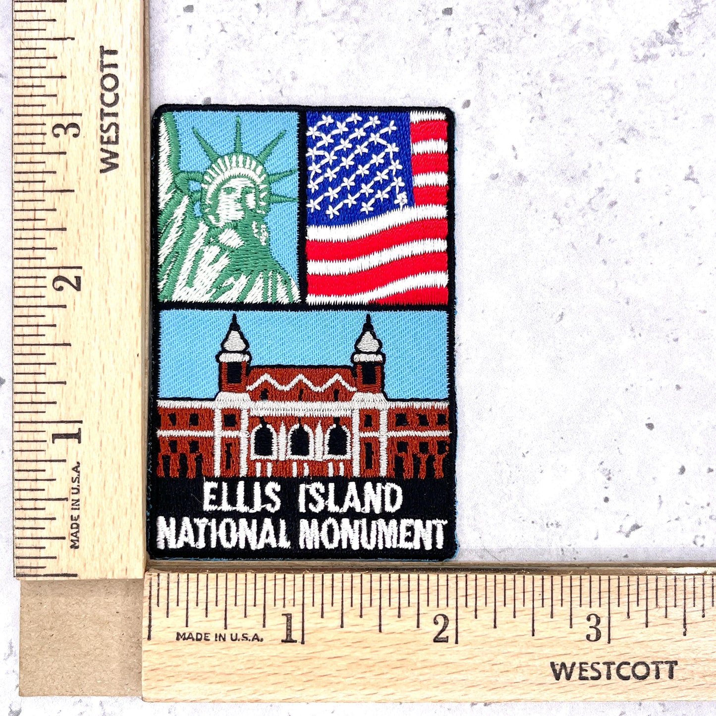 Ellis Island National Monument Patch • Statue of Liberty American Flag • Iron-On