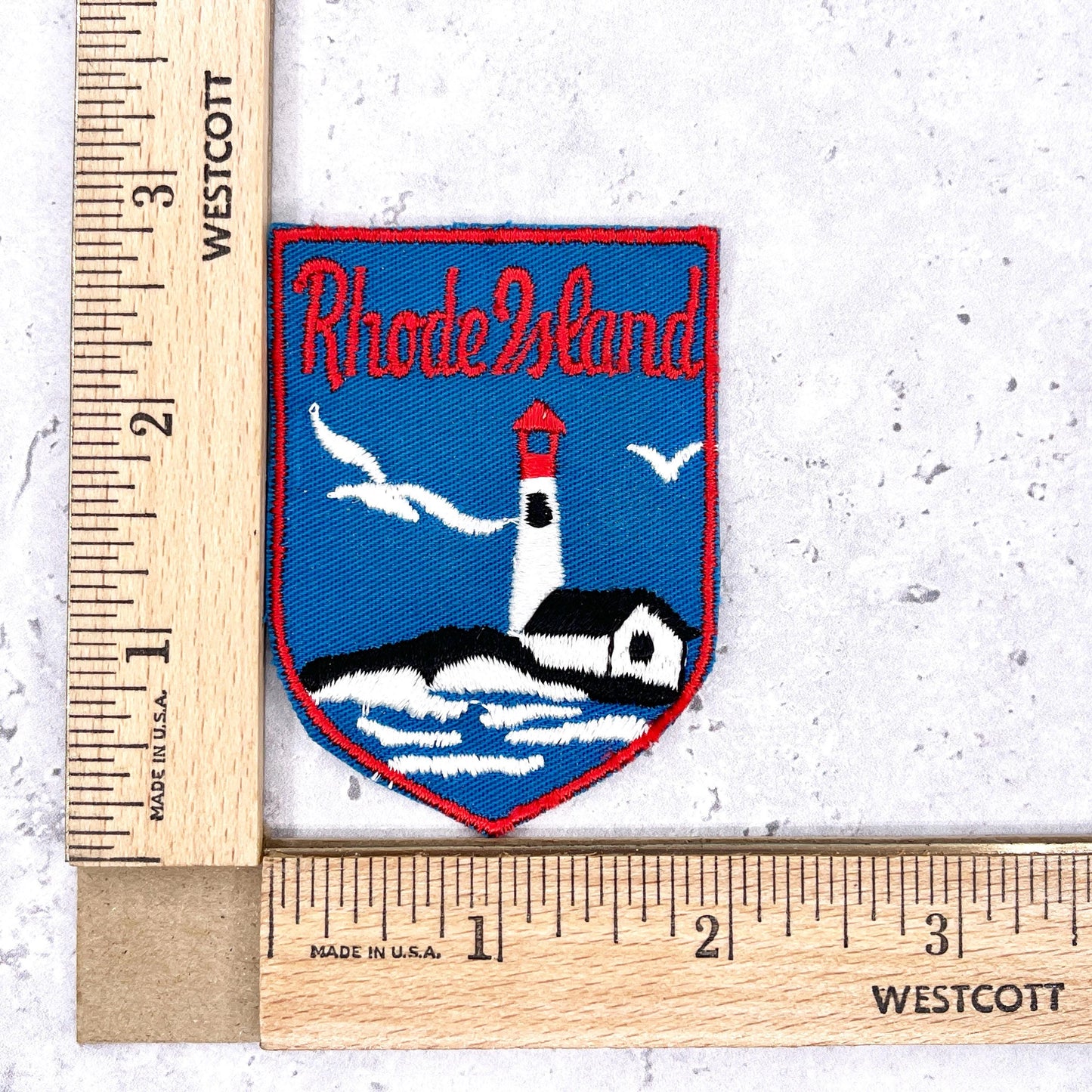 Vintage Rhode Island Patch • State Lighthouse Coastal Souvenir • Iron-On