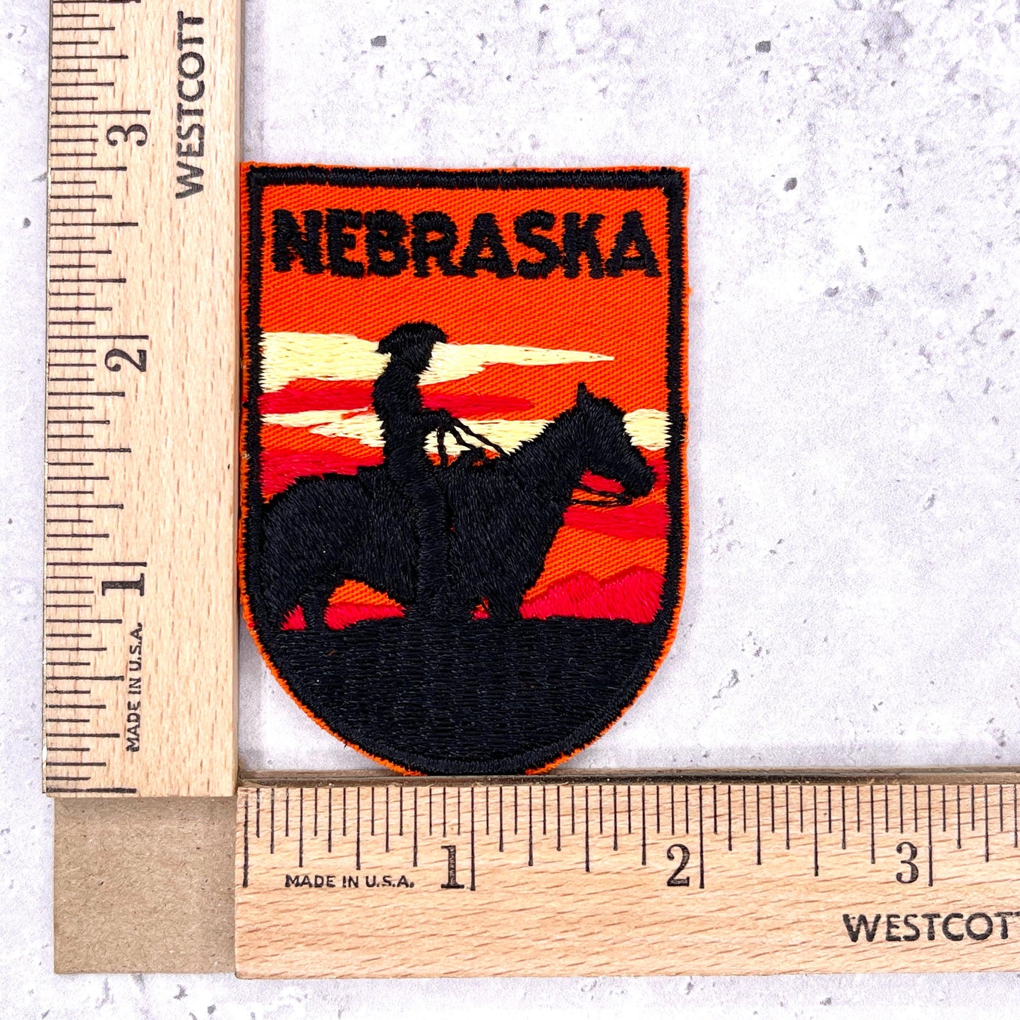 Vintage Nebraska Patch • Cowboy Horse Sunset State Souvenir • Sew-On NOS