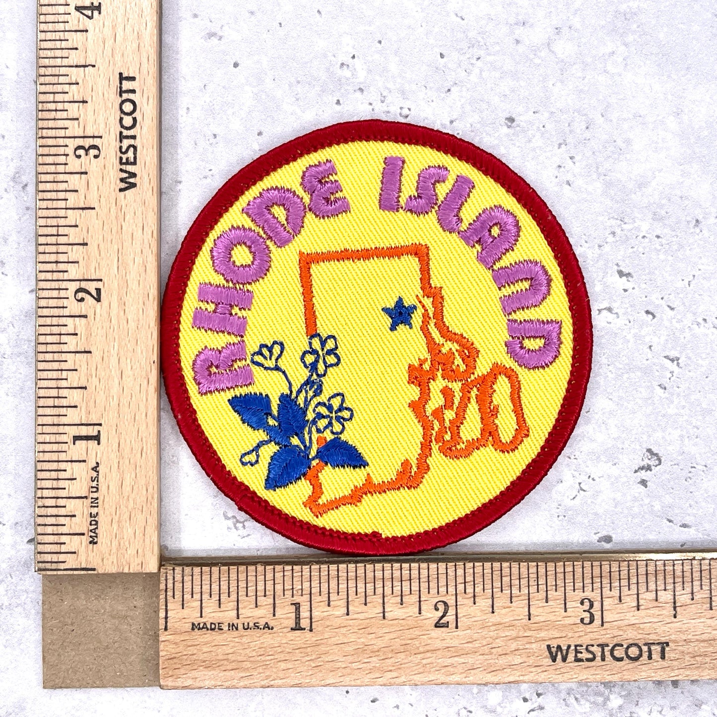 Vintage Rhode Island Patch • State Flower Travel Souvenir Iron-On Badge NOS