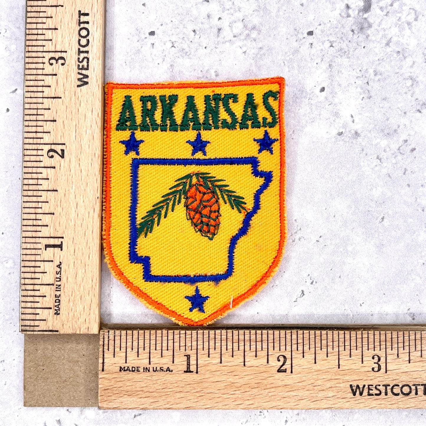 Vintage Arkansas State Patch • Pinecone Travel Souvenir • Sew-On NOS