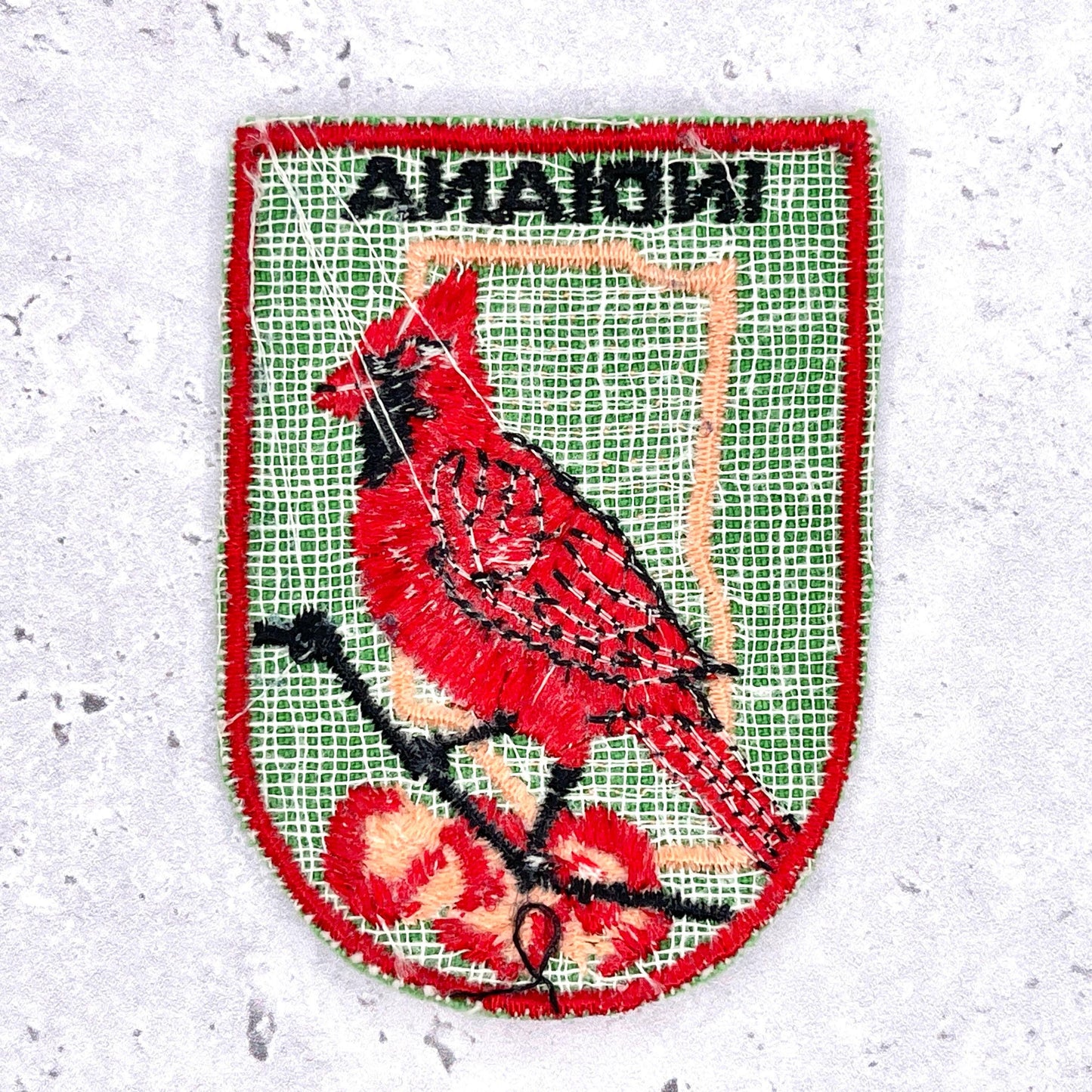Vintage Indiana State Patch • Cardinal Peony Travel Souvenir • Sew-on Badge