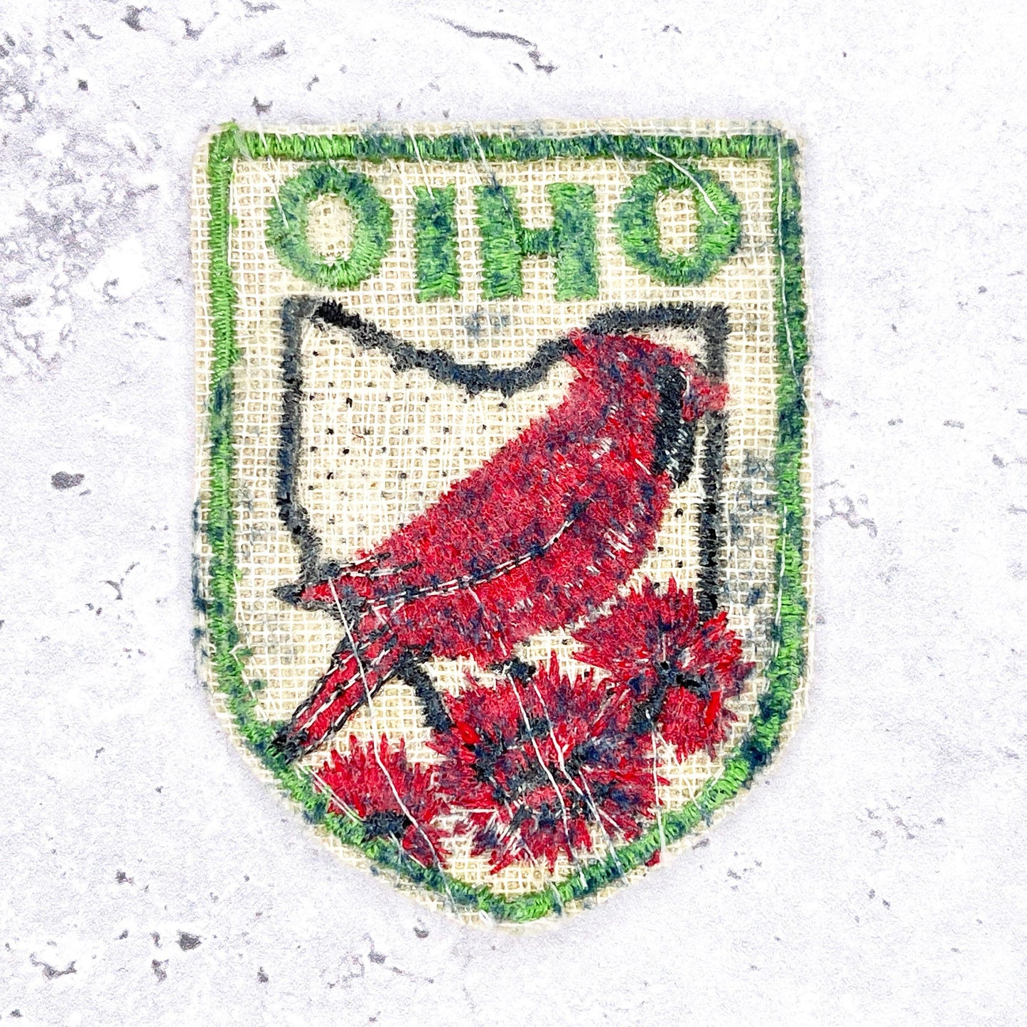 Vintage Ohio Patch • State Bird Cardinal Red Carnation • Travel Souvenir Badge