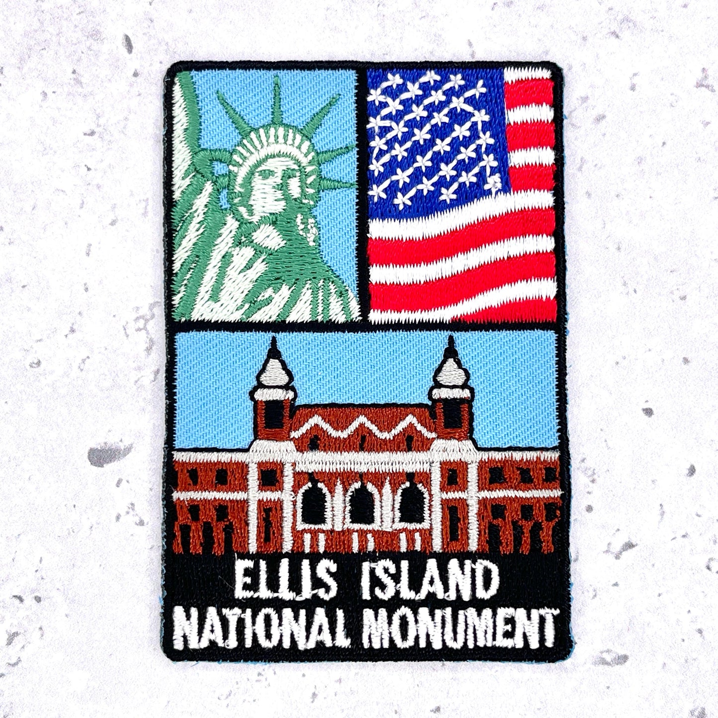 Ellis Island National Monument Patch • Statue of Liberty American Flag • Iron-On