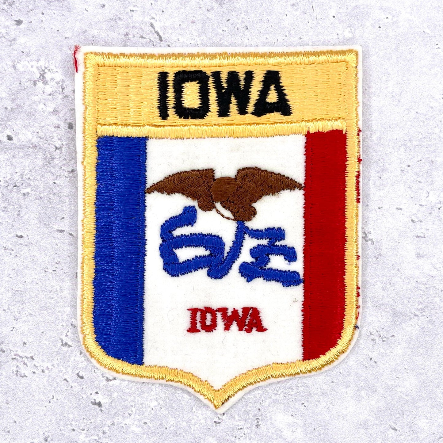 Vintage Iowa Patch • State Flag Eagle Travel Souvenir • Iron-On Badge