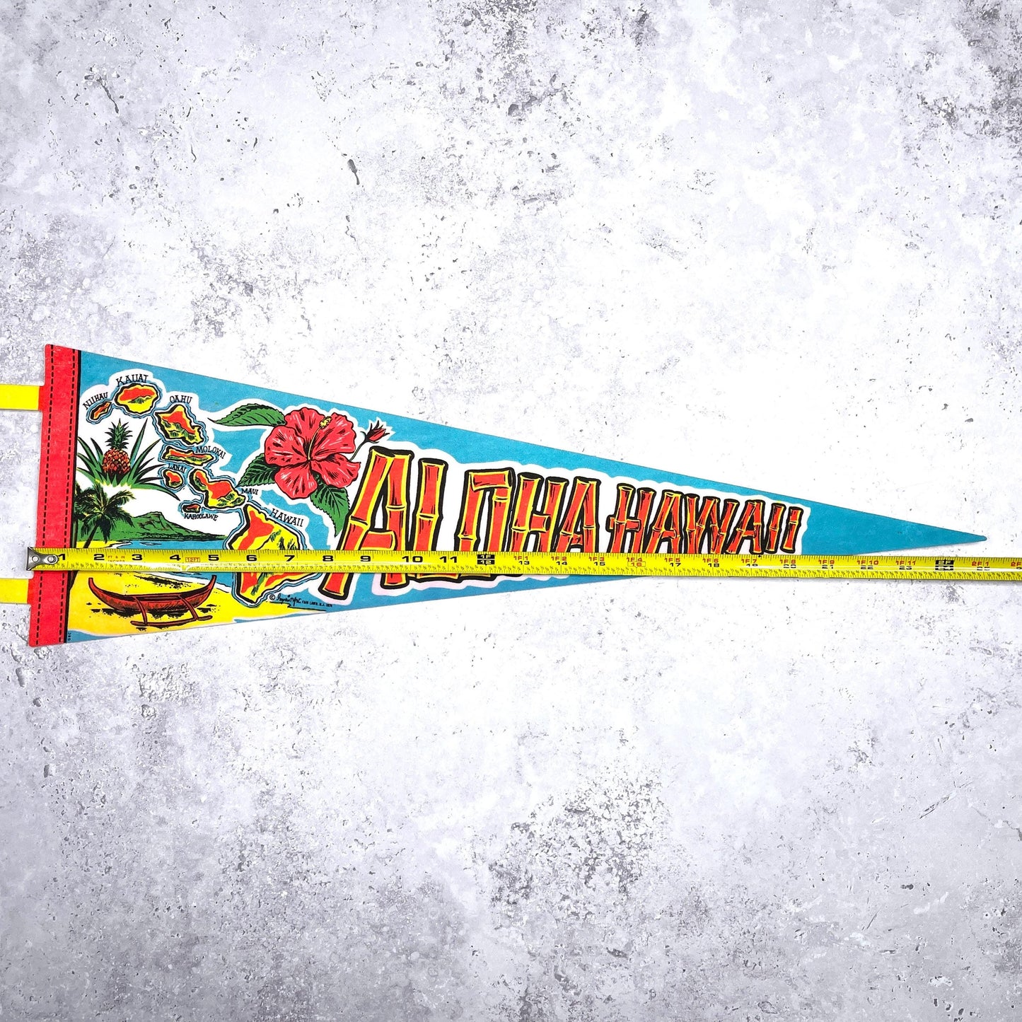 Vintage Hawaii Pennant • Aloha State Travel Souvenir • 25" x 8"