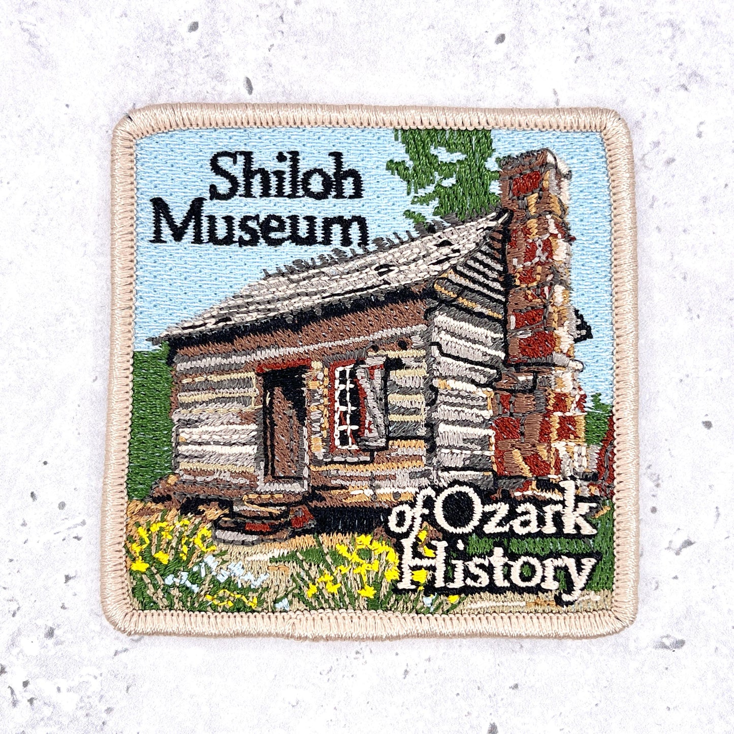 Shiloh Museum of Ozark History Patch • Arkansas Log Cabin Souvenir • Iron-On