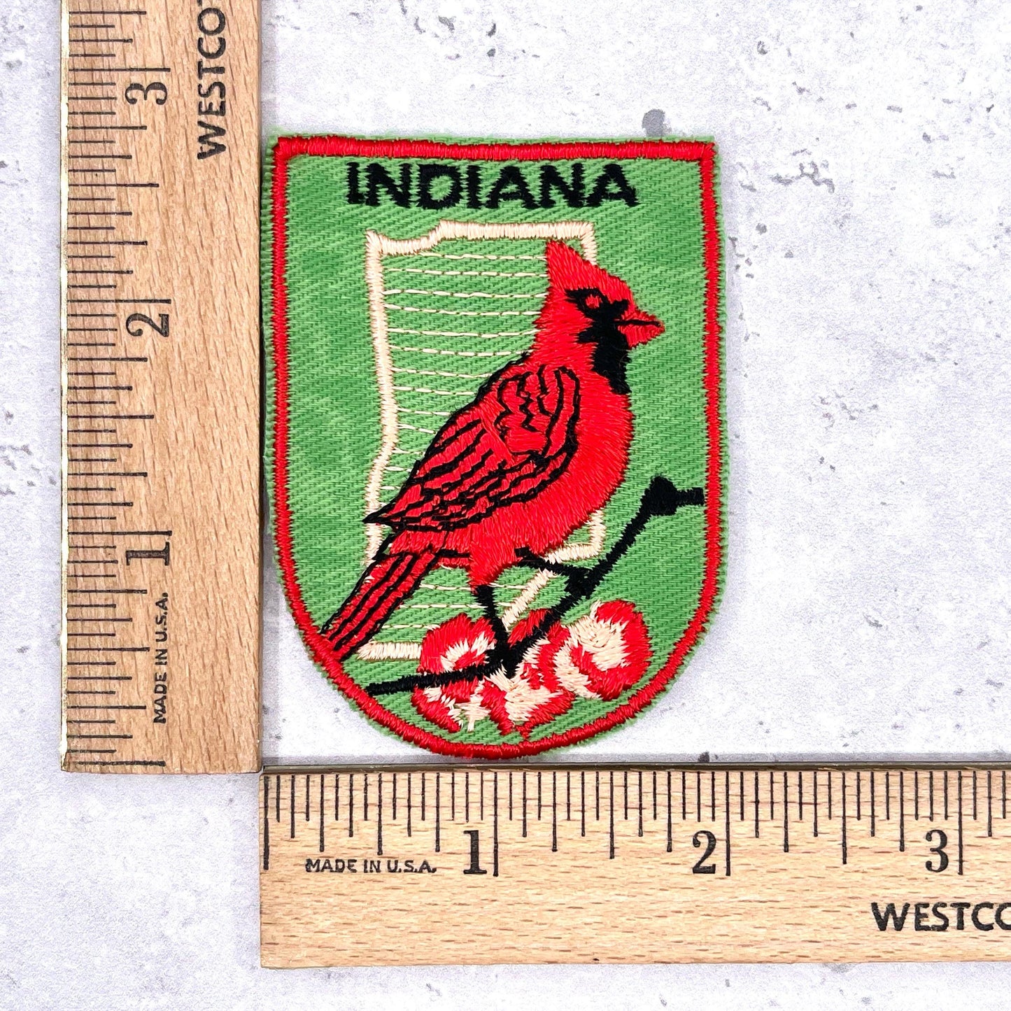 Vintage Indiana State Patch • Cardinal Peony Travel Souvenir • Sew-on Badge