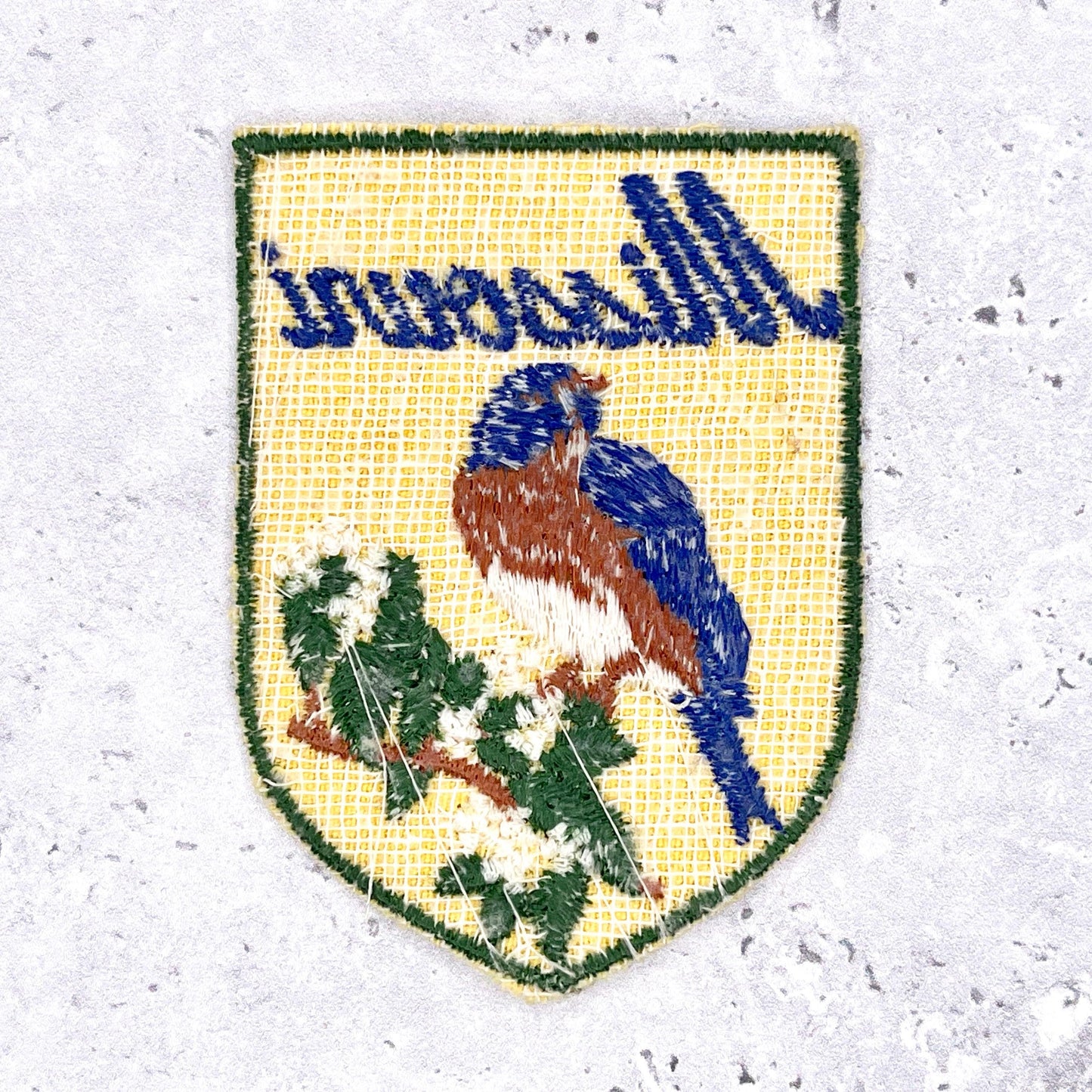 Vintage Missouri State Patch • 80s Bluebird Hawthorn • Sew-On Travel Souvenir