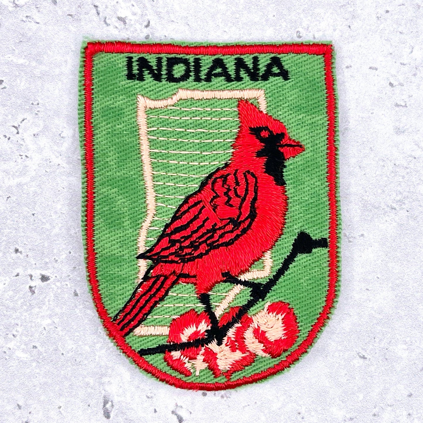 Vintage Indiana State Patch • Cardinal Peony Travel Souvenir • Sew-on Badge