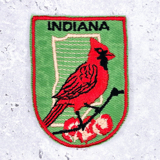 Vintage Indiana State Patch • Cardinal Peony Travel Souvenir • Sew-on Badge