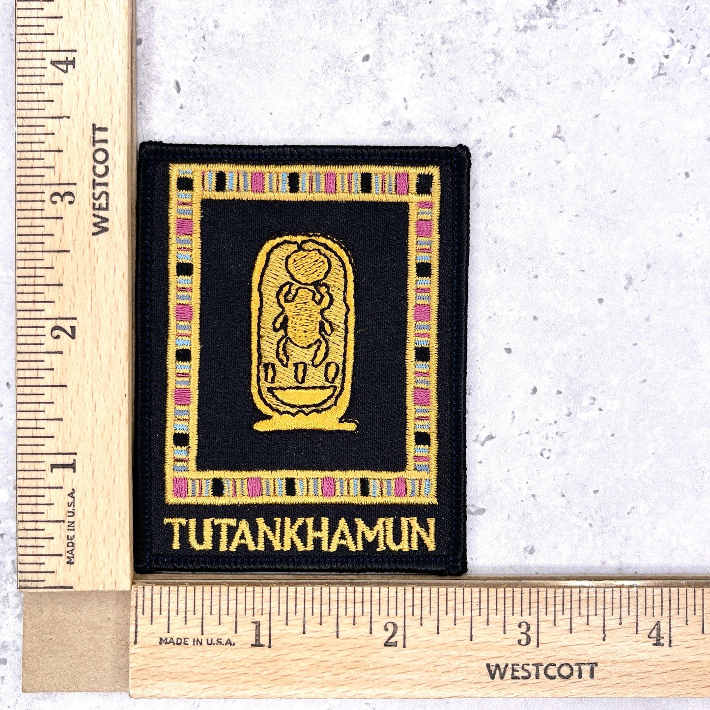 Tutankhamun Museum Exhibit Patch • King Tut Egyptian Scarab Design • Iron-On
