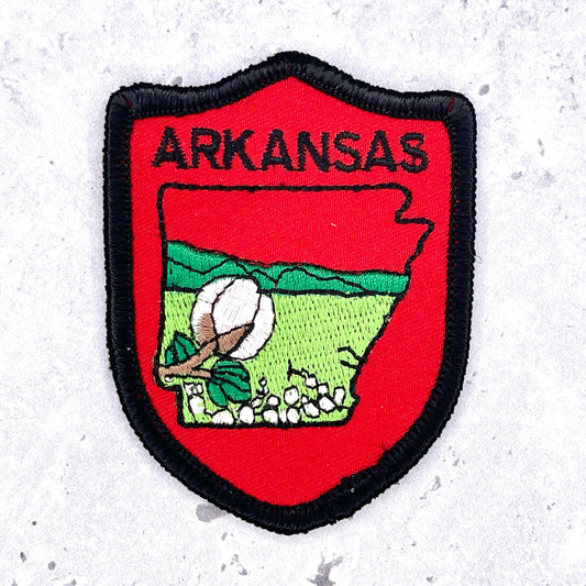 Vintage Arkansas State Patch • 80s Apple Blossom Travel Souvenir • Iron-On NOS