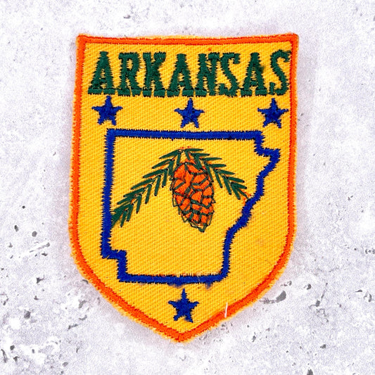 Vintage Arkansas State Patch • Pinecone Travel Souvenir • Sew-On NOS