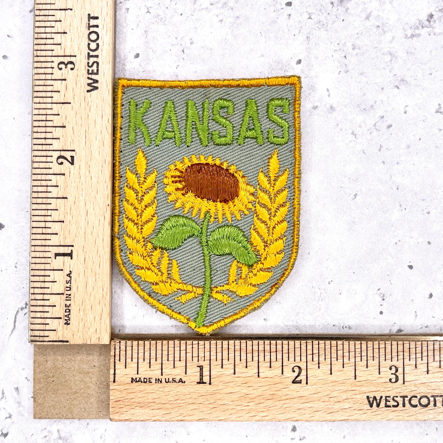 Vintage Kansas Patch • Sunflower Wheat State Souvenir • Sew-On Used