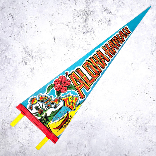 Vintage Hawaii Pennant • Aloha State Travel Souvenir • 25" x 8"