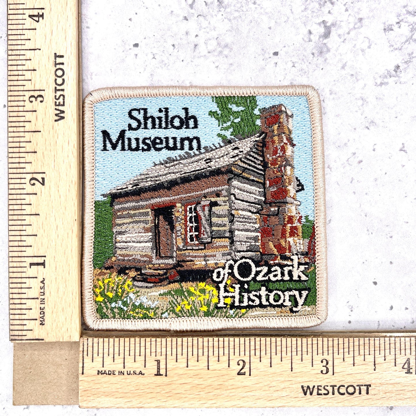 Shiloh Museum of Ozark History Patch • Arkansas Log Cabin Souvenir • Iron-On