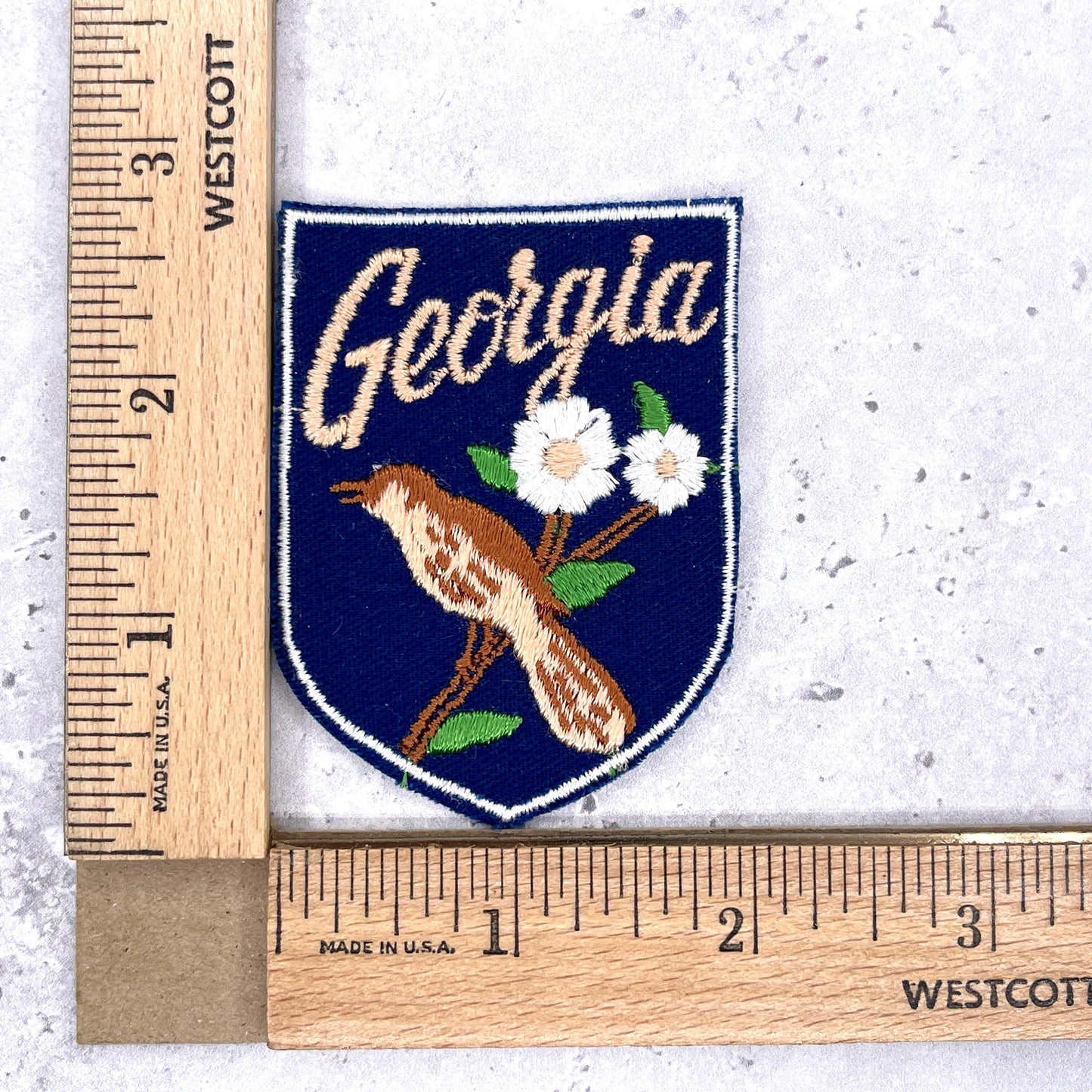 Vintage Georgia Patch • Brown Thrasher Cherokee Rose State Souvenir • Iron-On