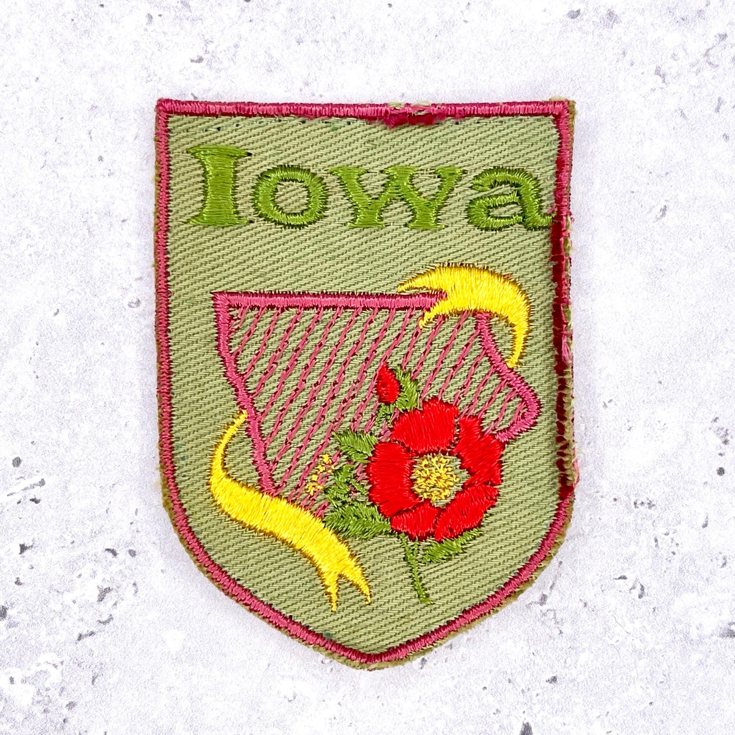 Vintage Iowa Patch • Goldfinch Prairie Rose State Souvenir • Sew-On Used