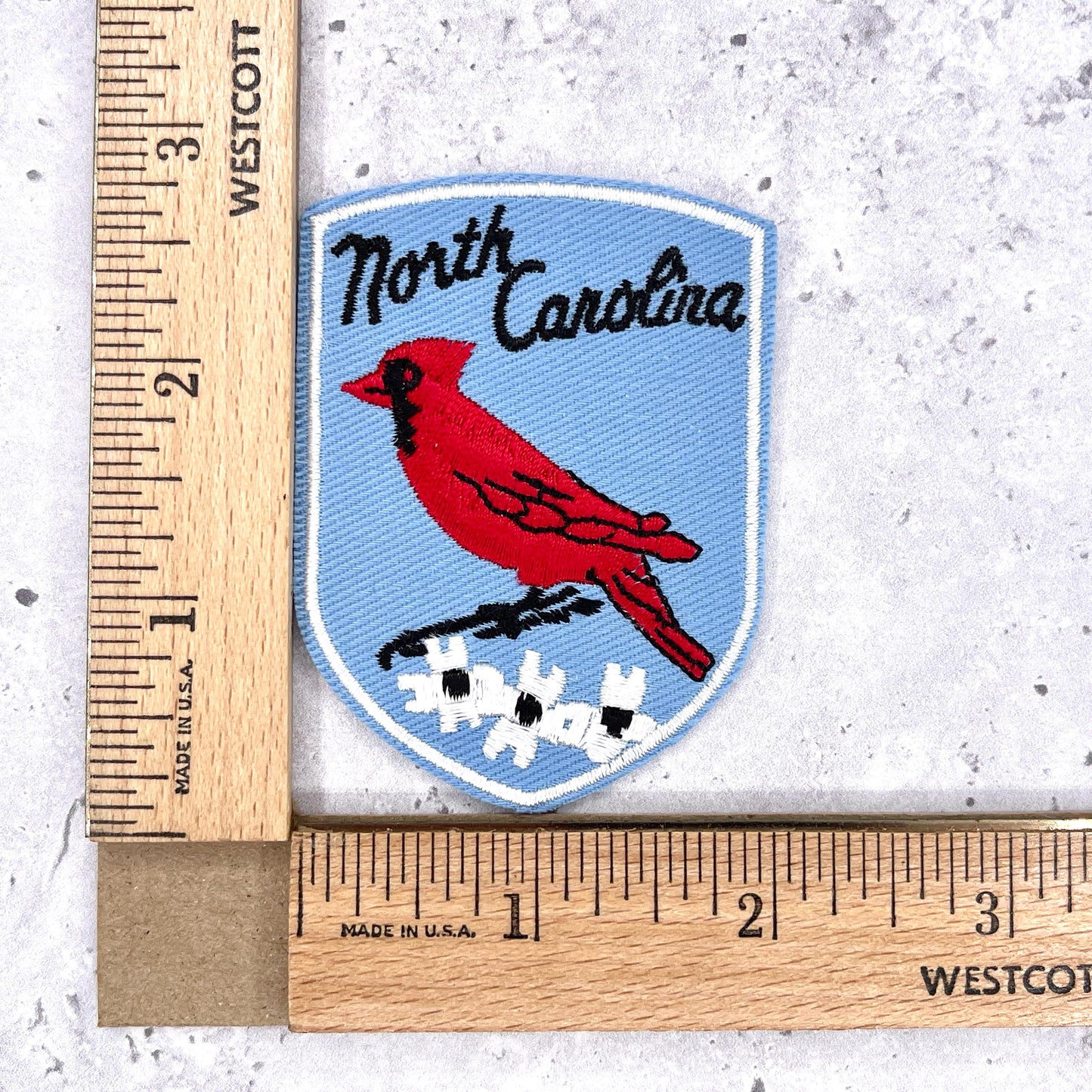 Vintage North Carolina State Patch • 80s Cardinal Dogwood • Travel Souvenir NOS