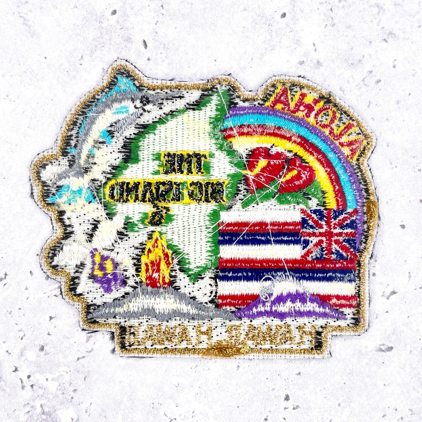 Vintage Hawaii Big Island Patch • Aloha State Flag Marlin Volcano • Iron-On NOS