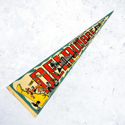 Vintage Delaware Pennant • 70s State Travel Souvenir • 25" x 8"