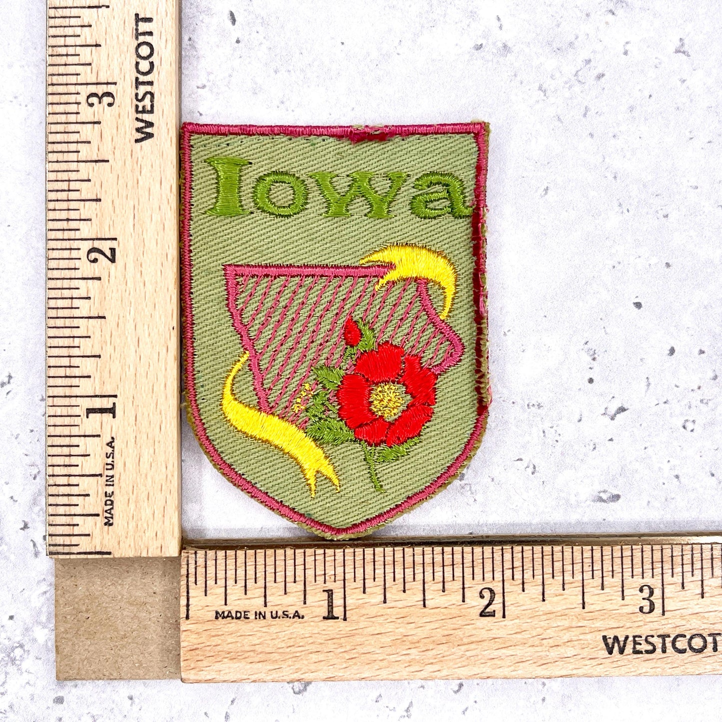 Vintage Iowa Patch • Goldfinch Prairie Rose State Souvenir • Sew-On Used