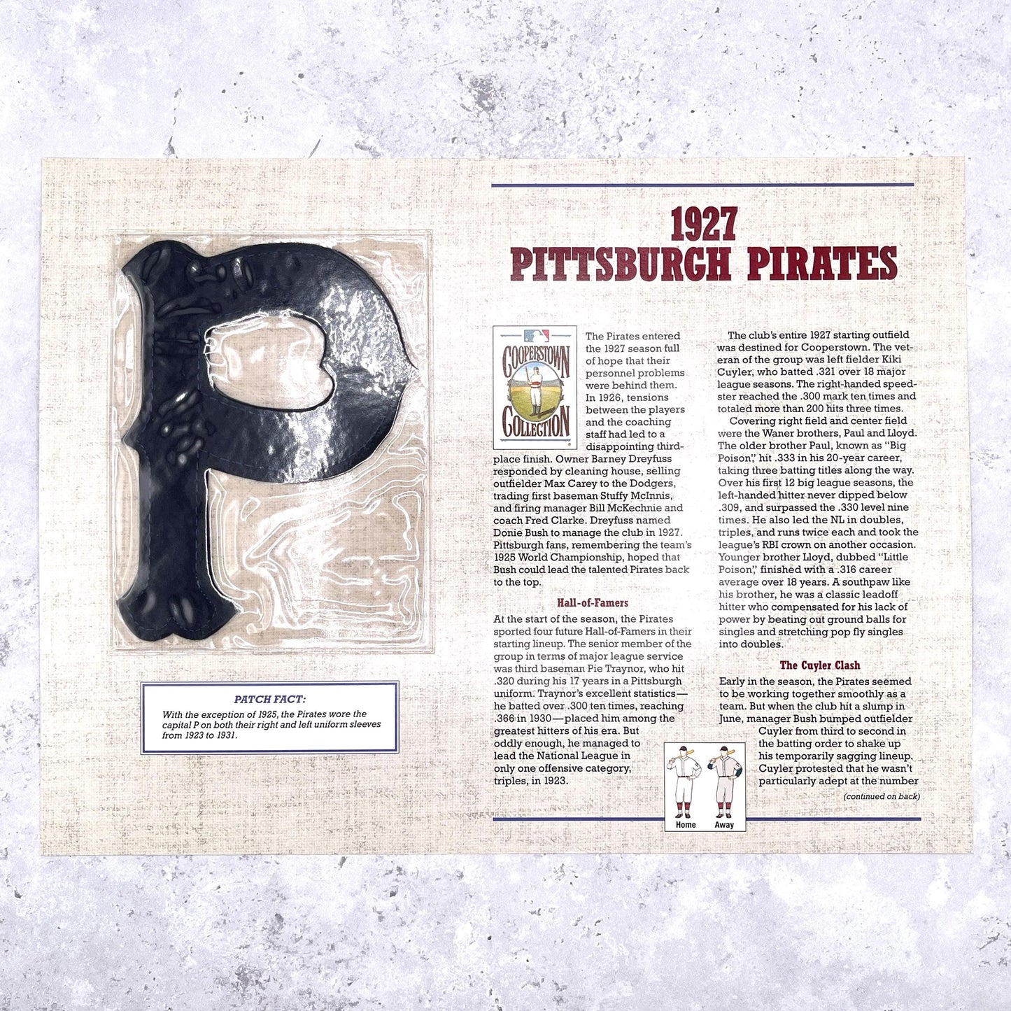 Vintage 1927 Pittsburgh Pirates Patch • MLB Uniform Willabee & Ward • On Card NOS