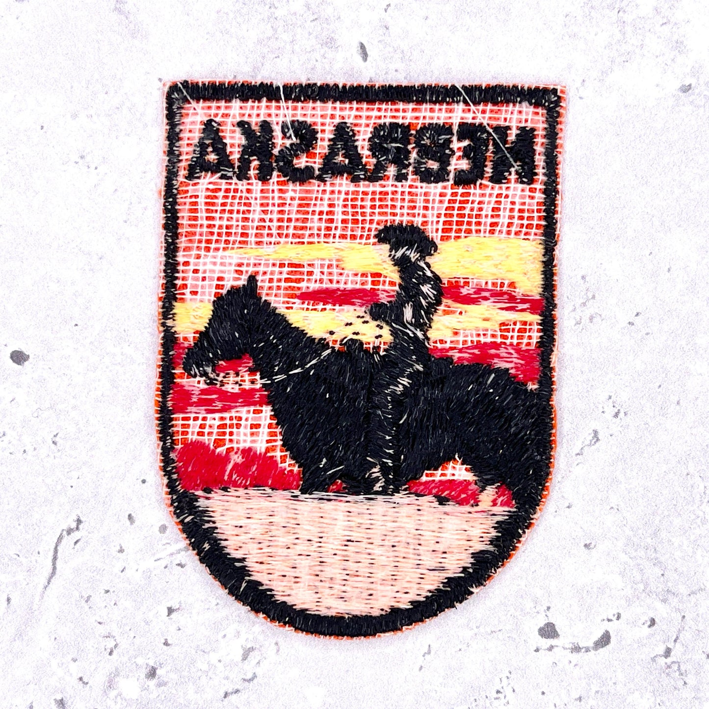 Vintage Nebraska Patch • Cowboy Horse Sunset State Souvenir • Sew-On NOS