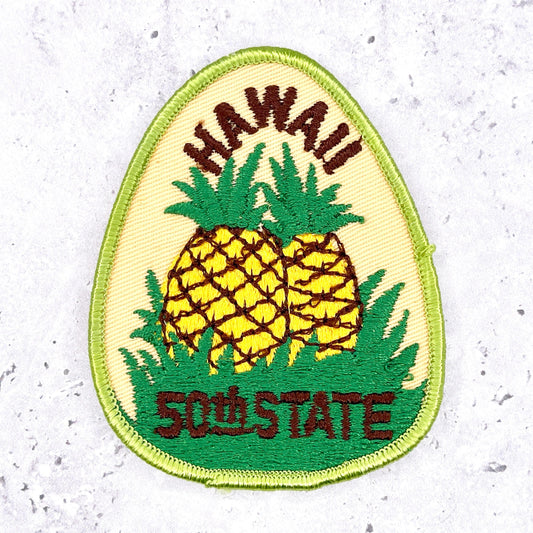Vintage Hawaii 50th State Patch • Pineapple Travel Souvenir • Iron-On NOS