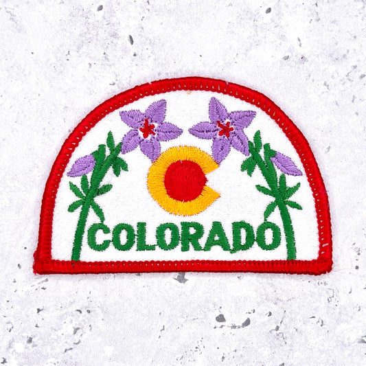 Vintage Colorado Patch • Columbine State Flower Travel Souvenir • Iron-On NOS
