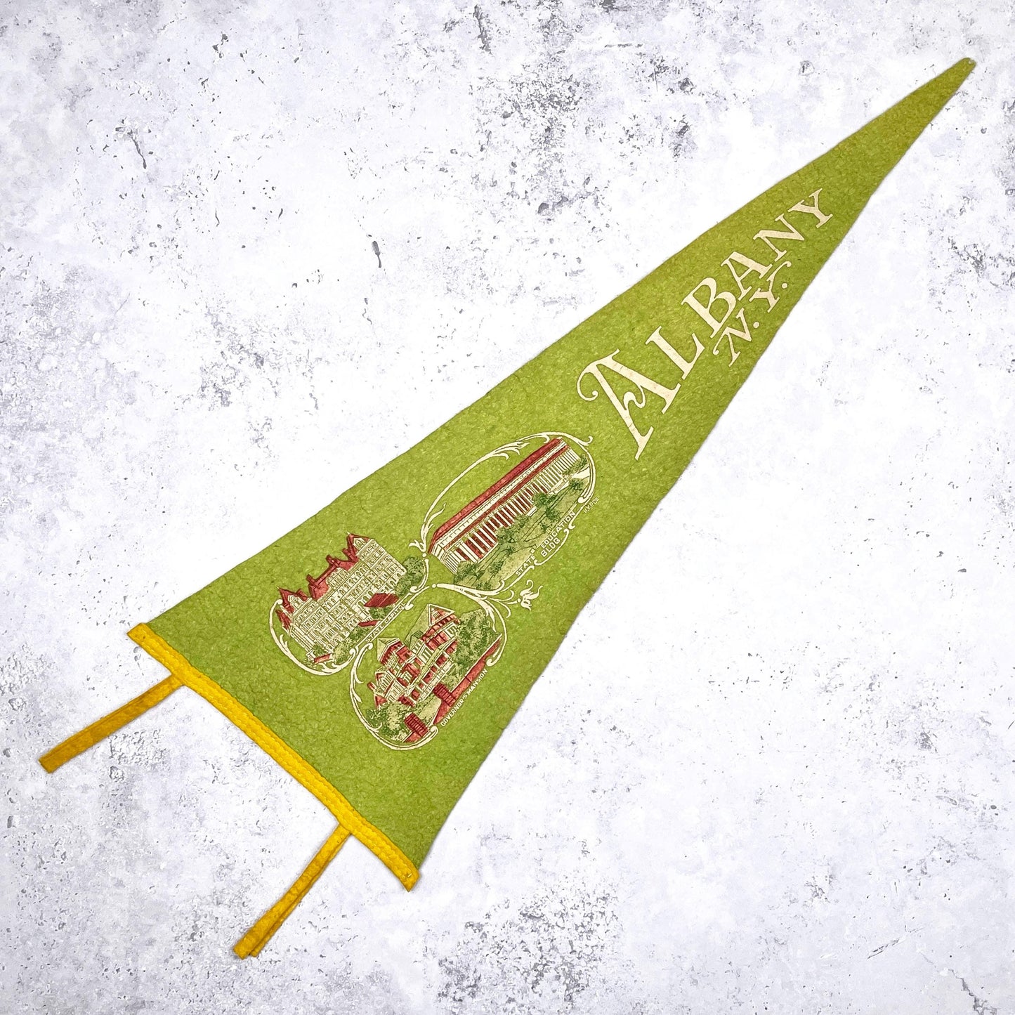 Vintage Albany Pennant • 50s New York State Capitol Travel Souvenir • 26" x 10"