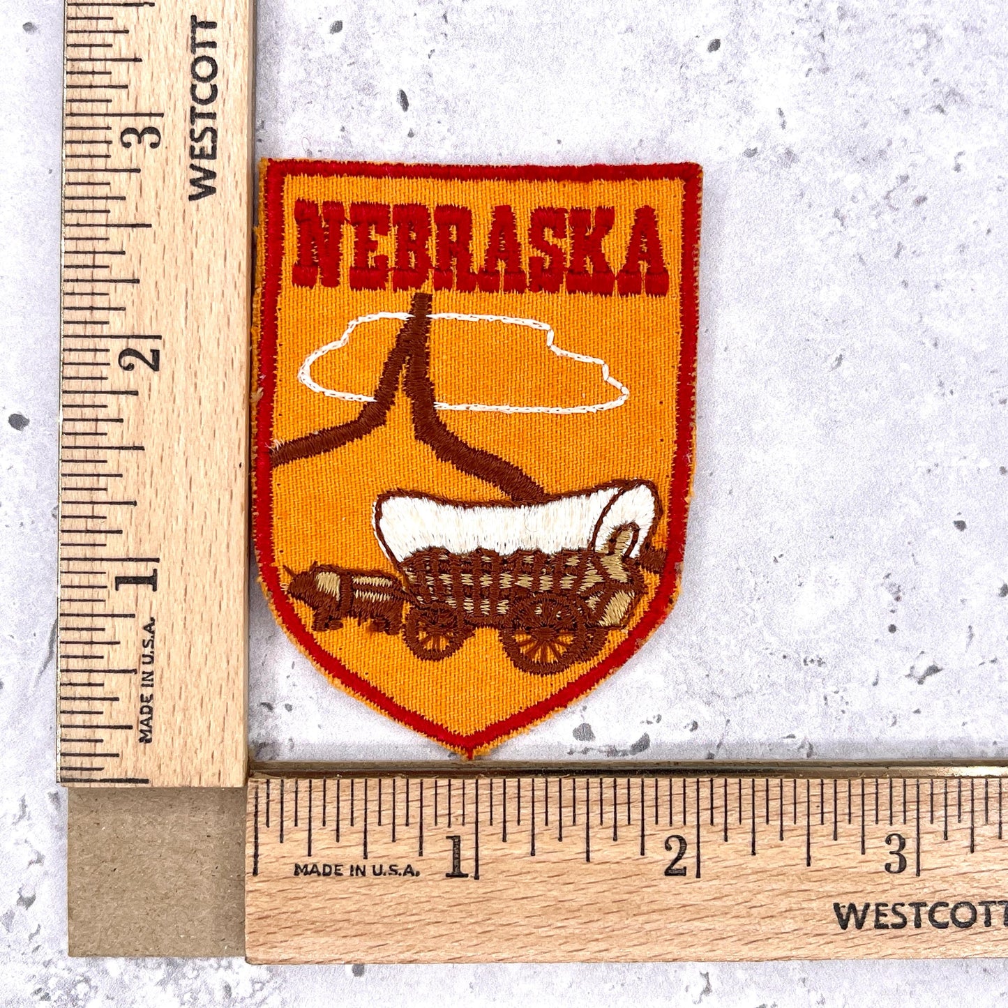 Vintage Nebraska State Patch • Wagon Pioneer Travel Souvenir • Sew-On Badge