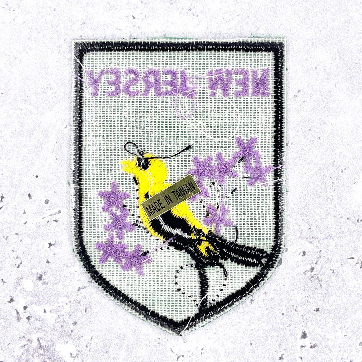 Vintage New Jersey Patch • Goldfinch Violet State Travel Souvenir • Iron-On Badge