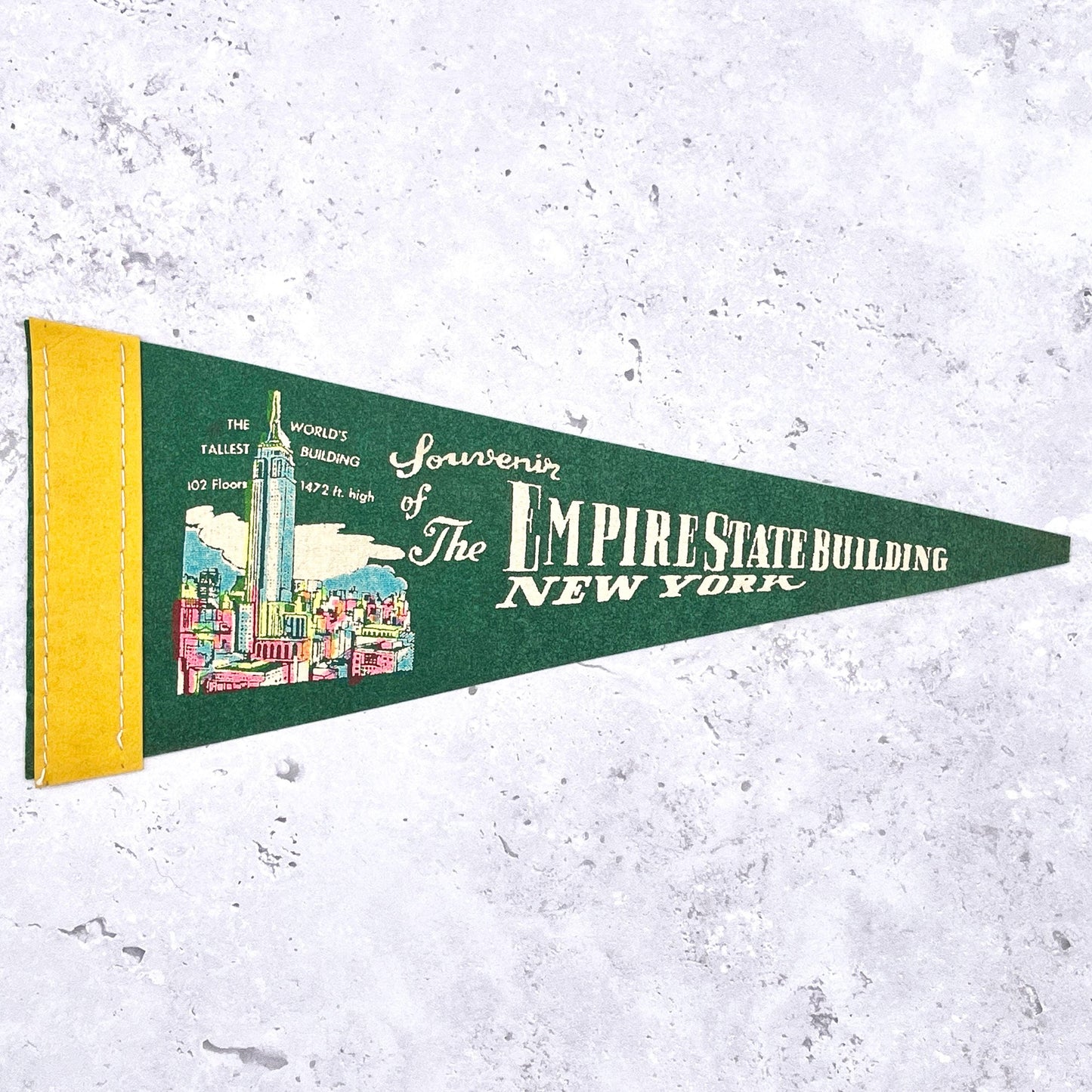 Vintage Empire State Building Mini Pennant • 60s NYC Travel Souvenir • 9" x 4"