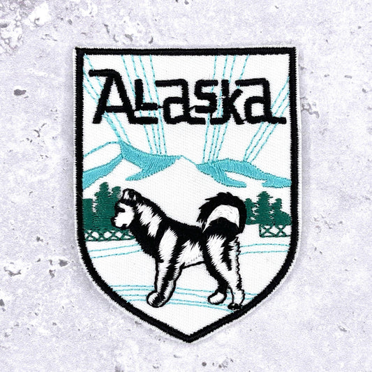 Vintage Alaska State Patch • 80s Husky Travel Souvenir NOS