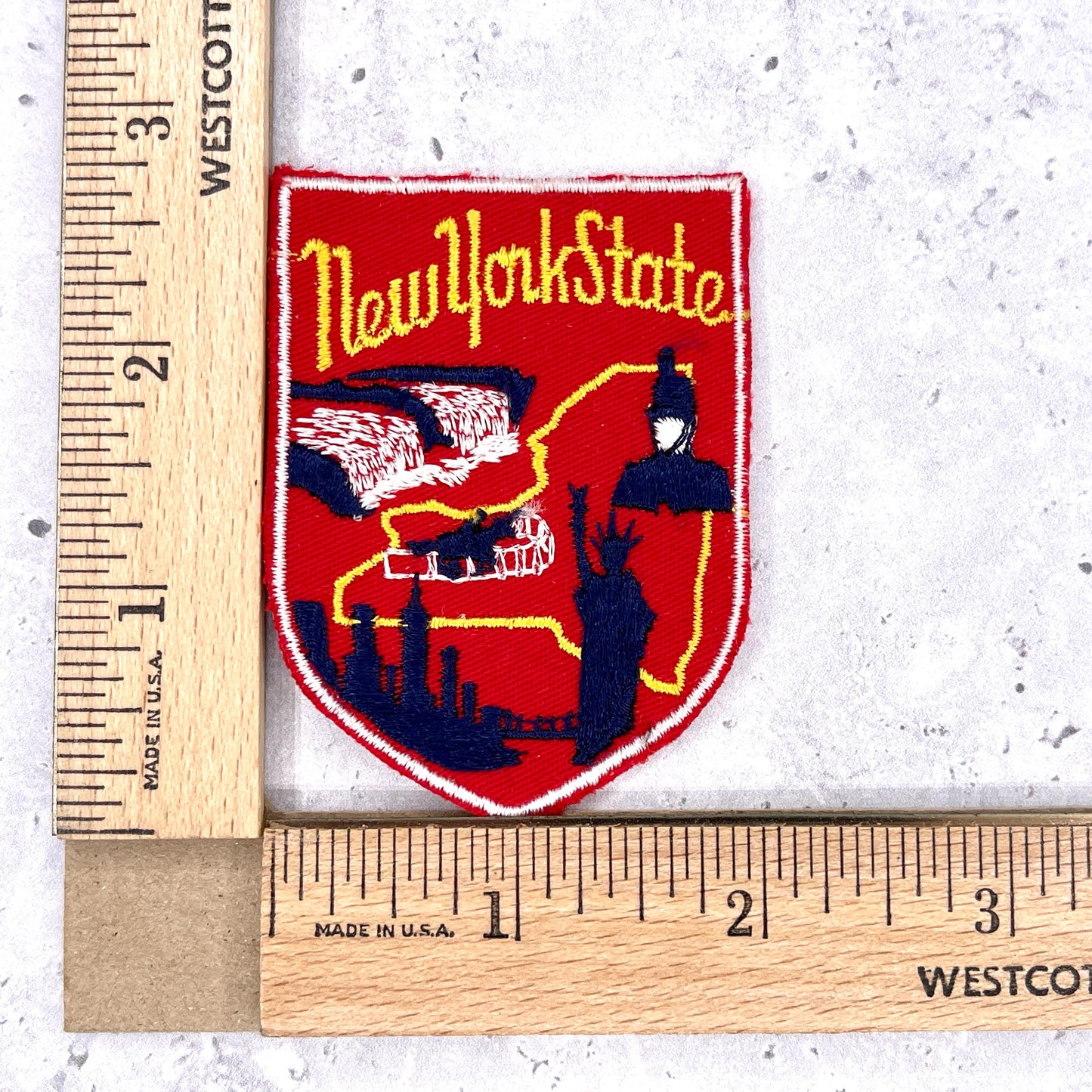 Vintage New York State Patch • Statue Of Liberty Travel Souvenir Red Sew-On