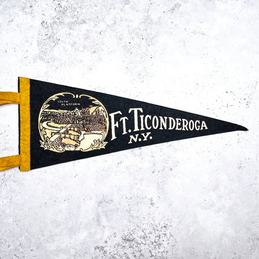 Vintage Fort Ticonderoga Mini Pennant 70s Felt Souvenir Revolutionary War Upstate NY 5" x 12"