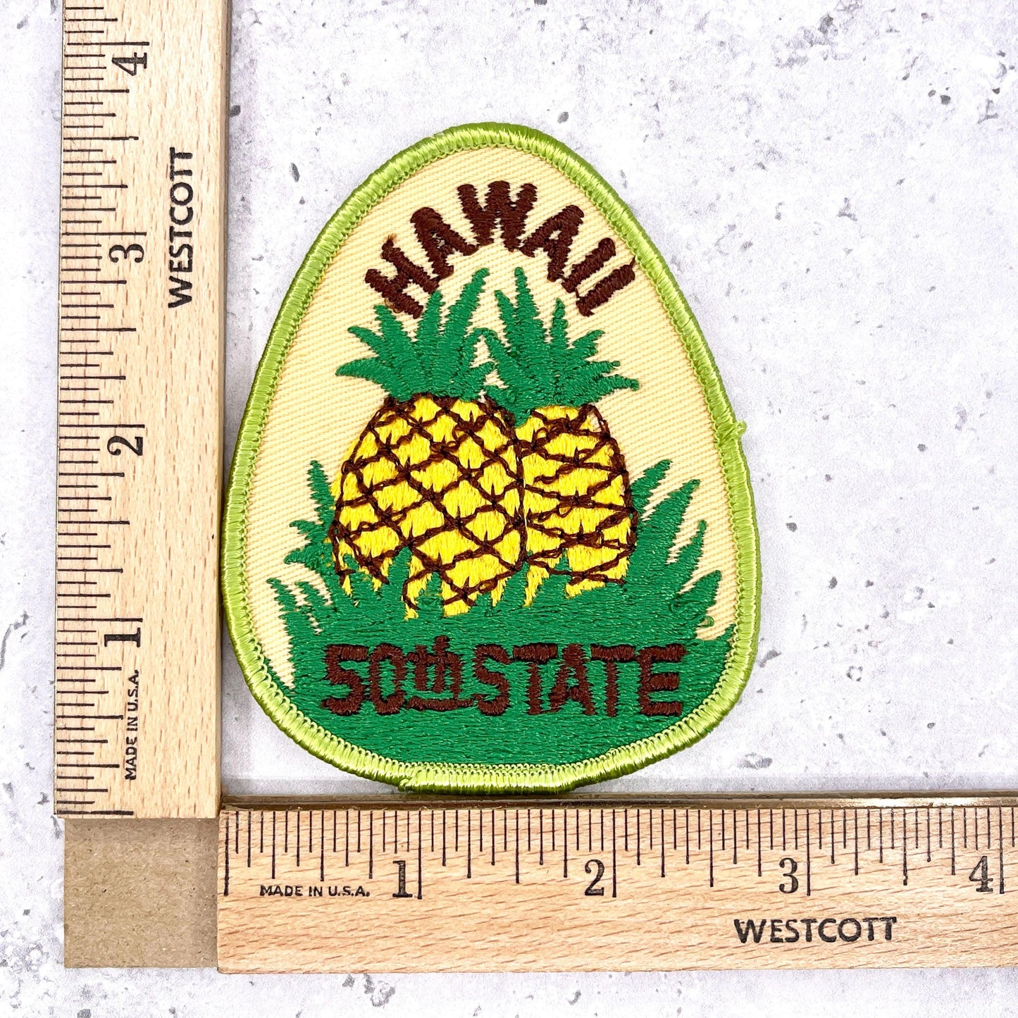 Vintage Hawaii 50th State Patch • Pineapple Travel Souvenir • Iron-On NOS