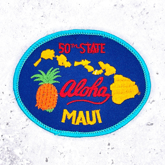 Vintage Aloha Maui Patch • Hawaiian Islands 50th State Souvenir • Iron-On NOS