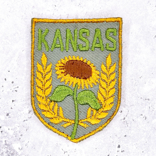 Vintage Kansas Patch • Sunflower Wheat State Souvenir • Sew-On Used