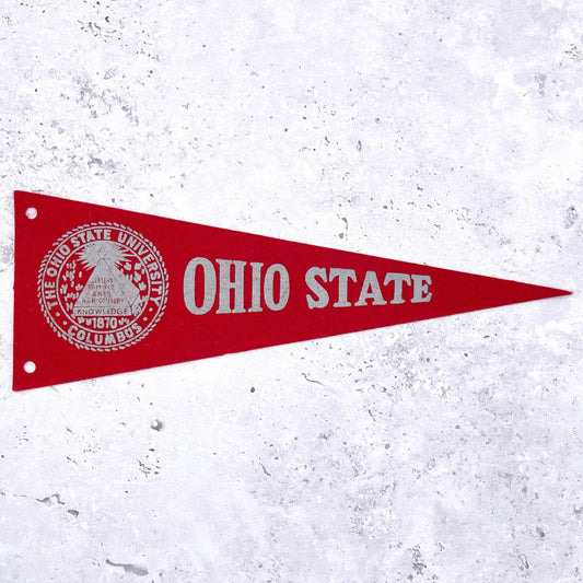 Vintage Ohio State Mini Pennant • 60s Felt NCAA College Buckeyes • 9.25" x 3.25"