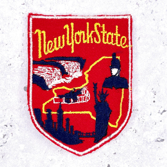 Vintage New York State Patch • Statue Of Liberty Travel Souvenir Red Sew-On